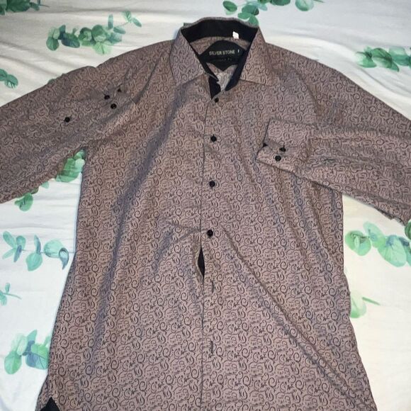 Silver Stone Modern Fit Men's Dress Shirt Medium Pink & Black Button-Up Collared - Picture 2 of 9